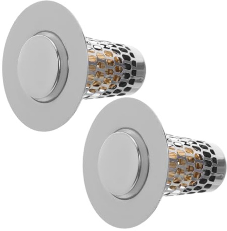 Veemoon Bathroom Sink Stopper Drain with Stainless Steel Pop up Hair Strainer, Universal Floor Drain Filter, Push Button Leak-Proof Basin Plug for Washbasin, 2pcs Set