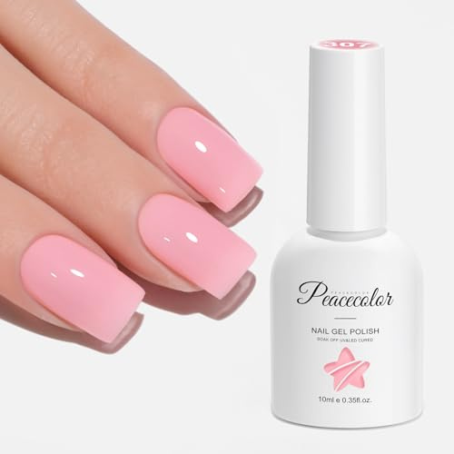 Peacecolor Vernis Semi Permanent Tansparent Naturelle Rose 10ML, Soak Off UV/LED Vernis Gel UV Semi Permanent pour Manucure DIY, Jelly Gel Nail Polish