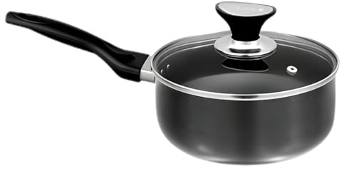 Saucepan with Glass Lid 24 cm Non-Stick Coating Black – Deep Cooking Pot with Heat-Resistant Handle – Ideal for Sauces, Gravies, Milk & Everyday Cooking, Easy to Clean
