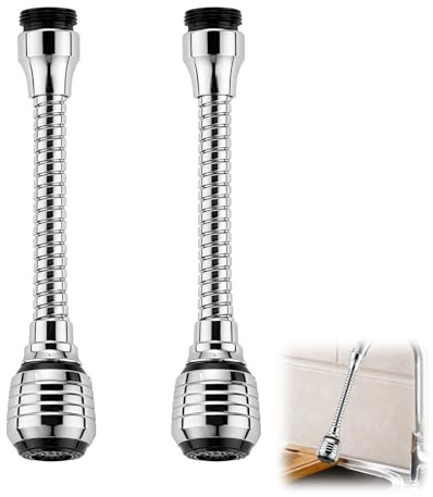 2 pezzi di prolunga per rubinetto girevole a 360°, in metallo, per cucina e bagno, prolunga per rubinetto flessibile con funzione risparmio, prolunga per rubinetto per lavabo con filettatura standard