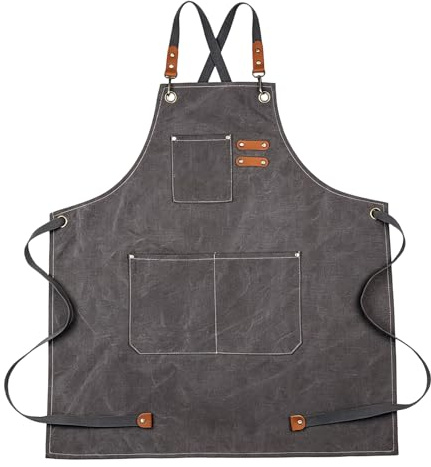 Godneei Arbetsförkläde i canvas med 3 rymliga fickor och justerbara axelremmar, anti-smuts, perfekt för kök, grill, servitör, trädgårdsarbete och hobby, unisex, 127 cm, Grå, 127 cm