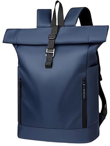 Clufar Rolltop Rucksack Herren Laptop Rucksack mit Computerfach 16Zoll,Blue | Rolltop Rucksack Herren Wasserdicht Laptop Rucksack mit Computerfach 16 Zoll Backpack Schule Daypack Freizeit für Arbeit