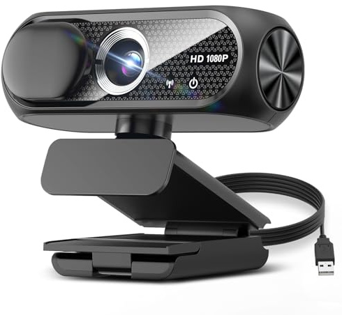 Shcngqio 1080P HD Webcam with Micrófono, Cámara para PC, Noise Cancellation, Cubierta de Privacidad, Wide-Angle Lens, Corrección de Luz, Plug & Play USB for Laptop, Desktop, Zoom, Skype, Streaming