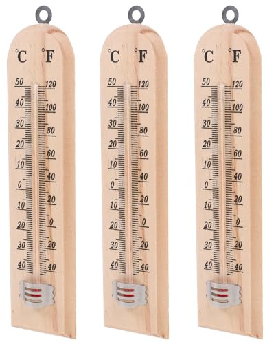 HOOWIFFY Termometri da Esterno in Legno 3 Pezzi Design a Sospensione, Classici e Funzionali per Serra Agricola e Parete Esterna