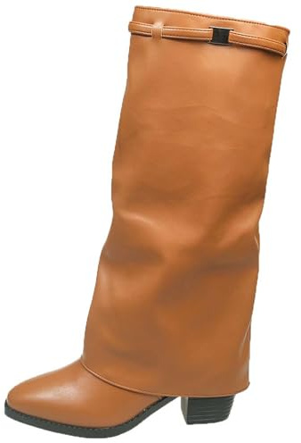 Générique Bottes mi-Mollet Femme Bout Pointu Boucle Tendance Automne Hiver Confortables Cuir véritable Semelle antidérapante Talon 65cm Fermeture Bout fermé Style élégant Chaussures Hauteur Genou