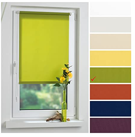 Liedeco® Rollo Klemmfix - 45 x 150 cm grün (Breite x Höhe) / lichtdurchlässig Blickdicht und stufenlos verstellbar/leichte Innen-Montage ohne Bohren mit Klemmträger / 123 montiert