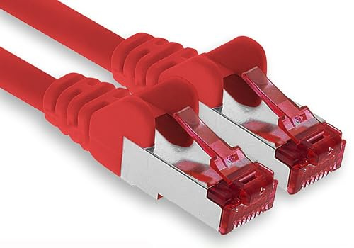 1aTTack.de - 1 x 30 m CAT6-patchkabel S/FTP PIMF skärmad CAT.6 RJ45 nätverkskabel DSL LAN router switch modem patchpanel – röd – 1 st