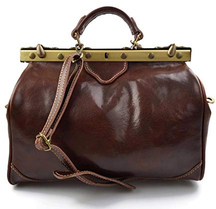 Damen leder doktor bag doctorbag handtasche shultertasche gürteltasche hüfttasche umhängetasche traget ledertasche braun