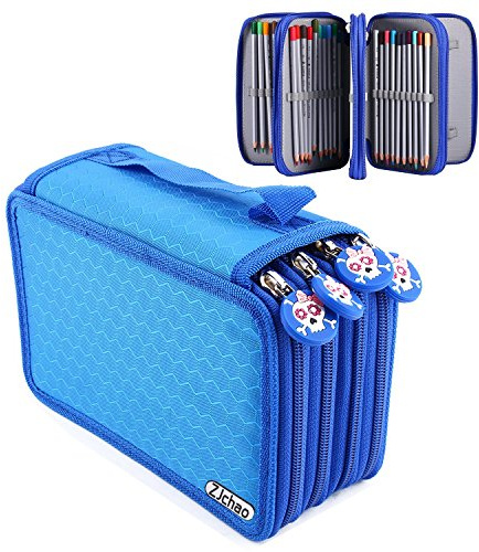 72 einfügen Super große Kapazität Mehrlagige Studenten Federmäppchen Federtasche Federmappe Stationäre Fall (Blau)
