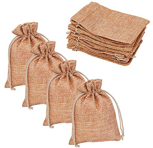 PandaHall - Lot de 100Pcs Pochettes Sachets en Lin Chanvre Sacs en Toile de Jute avec Cordon de Serrage pour Bijoux Cadeau Mariage Noël, 13.5x9.5cm Pérou
