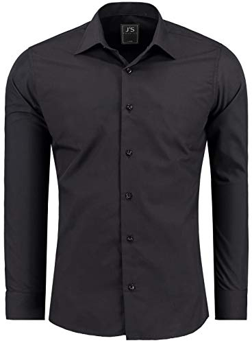 J'S FASHION Camicia da Uomo a Maniche Lunghe, Slim-Fit, Facile da Stirare Nero XL
