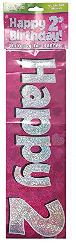 OakTree 1.585.833,8 cm Happy 2 nd Birthday Folie holografisches Banner, Pink