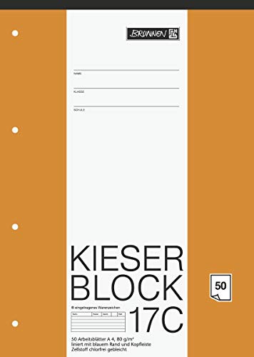 Brunnen 1042927 KIESER-Block Lineatur 17C (A4, 50 Blatt, Liniert, 80g/m², Gelocht) - 10er Pack