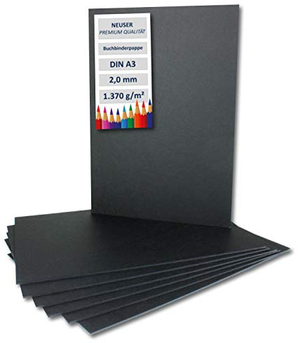 20x Buchbinderpappe DIN A3 in Schwarz, Stärke: 2,0 mm, Grammatur: 1.340 g/m²