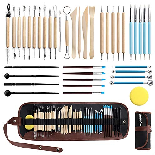 WOMGF Modellierwerkzeug Set Töpferwerkzeug 41 Stücke Polymer Clay Sculpting Werkzeug Keramik Skulptur Ton Kit für Kunsthandwerk, Skulptur, Schnitzen Kunstbedarf