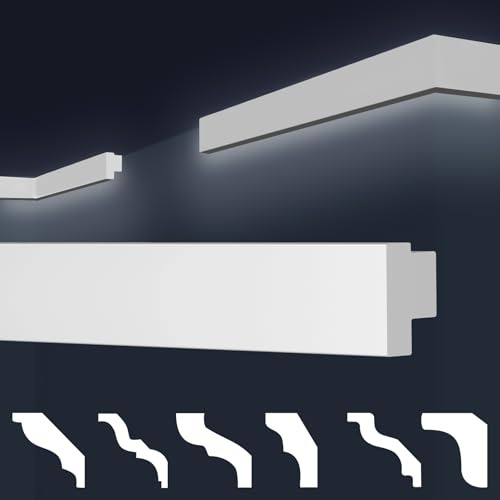 MARBET DESIGN Stuckleisten XPS Styropor weiß - LED indirekte Beleuchtung Stuck Wandleisten Profil E-Leisten - (50 Meter / 25 Leisten E-44)