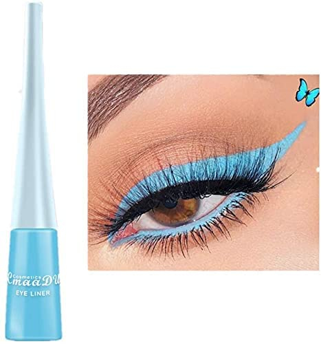 Eyeliner liquide de 10 couleurs Eyeliner mat à séchage rapide, Eyeliner coloré en gel imperméable durable et sans floraison, Eyeliner liquide de couleur bonbon hautement pigmenté, Bleu