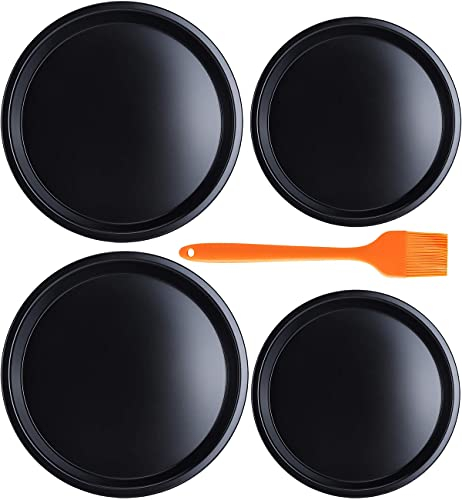 AMZMUKAUP 4 Pezzi Teglia Rotonda Antiaderente per Pizza, Teglia per Pizza Ideale per Dolci, Torte e Pane (23cm+16cm, Nero)