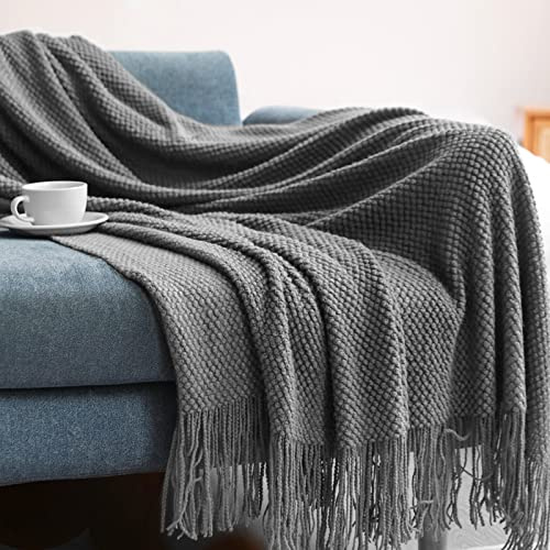 LumiSyne Gestrickte Decke Mit Quaste Einfarbig Ananas Grid Kuscheldecke Strickdecke Tagesdecke Überwurf Couchdecke Dekorative Decke Für Sofa Bett 170x130cm