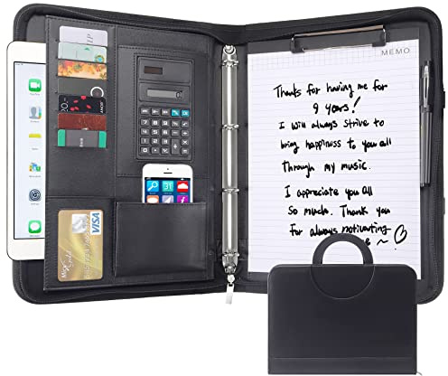 Portfolio Mappen für Männer und Frauen, Leder Padfolio, Business Planer, Notizbuch Organizer mit Reißverschluss und Rechnerhalter für Tablet, Dokumente, Karten, Notizbuch, Notizblock