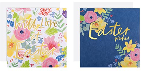 Hallmark Paquete múltiple de tarjetas de Pascua, paquete de 10 tarjetas de Pascua, diseños florales, blanco, dorado, azul
