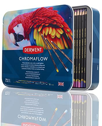 Derwent Chromaflow Buntstifte im 72er Set in Metallbox, 3,5 mm Minenstärke, Mischbar mit Geschmeidiger Textur, Ideal zum Zeichnen, Ausmalen und Layering, Professionelle Qualität, 2306014