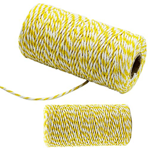 Cuerda de algodón de 100 m, color amarillo oscuro y blanco, cuerda de manualidades de 1,5 mm para manualidades, manualidades hechas a mano, tejer, colgar en la pared, jardinería y envolver regalos