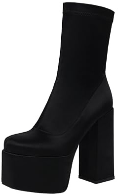 vivianly Women's Platform Ankle BootsHigh Chunky Heel Mid-Calf Boots Black size 8
