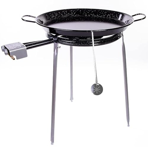 Kit Paellero 60 cm Esmaltado - Paellero de gas 46 cm gama Alta - Patas Regulables Altura