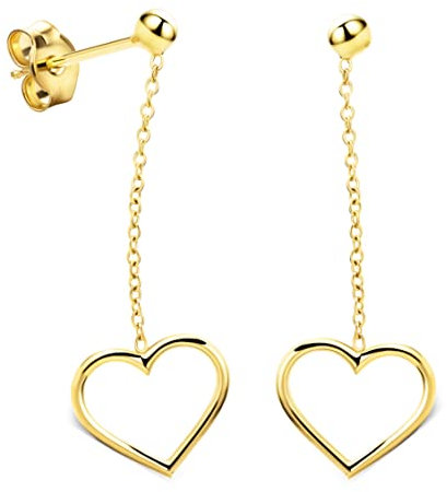 Orovi Damen Goldschmuck, Gold Ohrhänger mit Herz, Ohrringe aus 9 Karat (375) Gelbgold lang hängend 32.5 mm