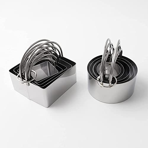 10 Pieces of Round and Square Biscuit Cutters with Handles - Professional Baking Dough Tools - Premium Stainless Steel Circle Cookie Cutters - Nest for Easy Storage - Great Gift for Chefs