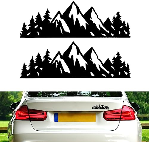 2pz Decalcomanie Auto Montagna, 17,5x6cm Adesivi in Vinile per Auto Esterni, Finestrino, Lato, Parete, Laptop (Nero)
