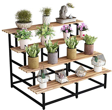CLSMD Pflanzenständer aus Holz mit 4 Ebenen, mehrere Blumenständer für den Innen- und Außenbereich, Pflanzenregal für Terrasse, Garten, Ecke, Balkon, Wohnzimmer, 100 cm