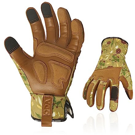 Vgo... Guanti da Lavoro Donna Touchscreen in Caprina Pelle, Guanti Antivibrazione per Giardinaggio Legnameria Montaggio, 1 paio