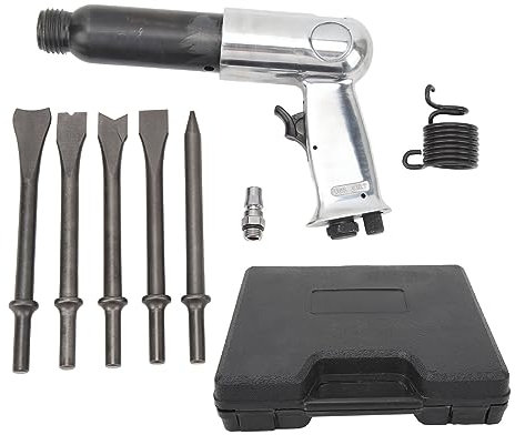 Kit Martello Pneumatico, Kit Scalpello Pneumatico a Canna Corta/lunga 150 Mm/190 Mm/250 Mm con Fermo a Cambio Rapido e 4/5 Scalpelli, Martello Pneumatico Leggero Antivibrante