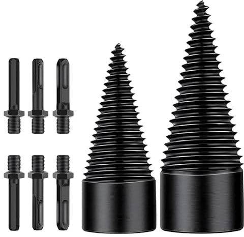 Saipe 8Pcs Firewood Log Splitter Drill Bit Set Removable Wood Splitting Drill Bit, 32MM+42MM Heavy Duty Screw Cone Driver Wood Splitter for Electric Drills with Round + Square + Hex Shank
