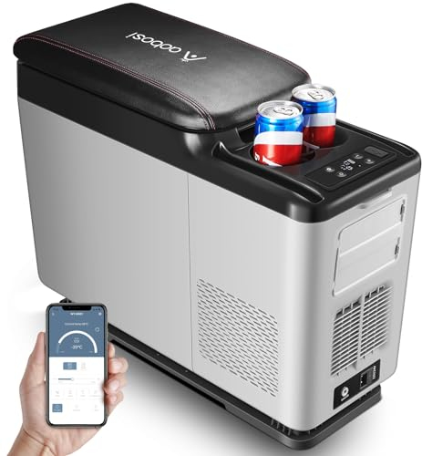 AAOBOSI Nevera Portátil 15 litros, Nevera 12v Compresor, Con Una Capacidad de Refrigeración de +20°C a -15°C Rara Coche, Camión, Barco y Autocaravana, Nevera Reposabrazos