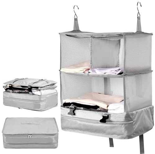 Foribyw Koffer-Organizer, 3 Etagen, Reisegepäck-Organizer, tragbares Hängeregal, platzsparend, zusammenklappbar, zum Aufhängen, Packwürfel für Handgepäck, Schrank, Kleiderschrank (45 x 30 x 64 cm)