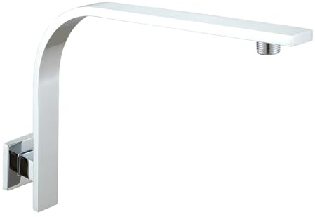 Wussh Solid Brass Shower Arm with Flange Square Gooseneck Showe Head Arm | Modern Wall Mounted Shower Head Extension Arm Chrome Finish For Bath and Shower Sets