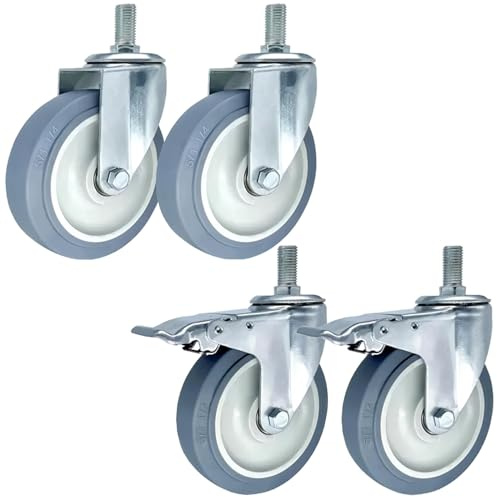 Leise Gummirollen M14 M16 M20×30mm Gewinde Vorbau Lenkrollen, 75/100 / 125mm Rollen 2 Mit Bremsen, 2 Ohne Bremsen, Keine Kratzer, Für Küchenwagen, Servierwagen, DIY Möbel