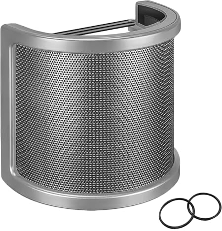U-tech Upgraded Three-Layer Microphone Pop Filter with Elastic Mesh, Foam & Etamine Layers - Perfect Mic Windscreen Cover and Handheld Shield Mask for Vocal Recording YouTube Videos Streaming(Silver)