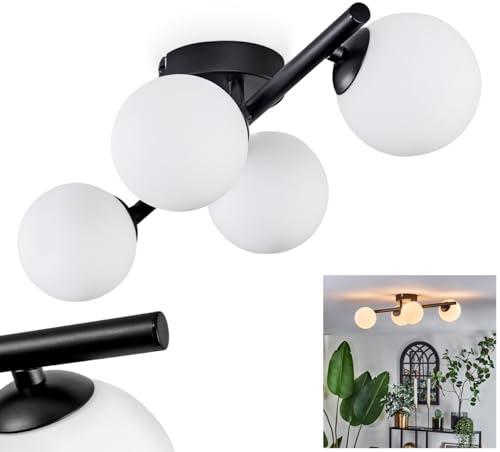 HOFSTEIN Deckenleuchte Chehalis, 4-flammige Deckenlampe aus Metall/Milchglas in Schwarz/Weiß, moderne Leuchte im Retro/Vintage-Design, Ø Schirme 10 cm, G9, Esszimmer, Schlafzimmer, Wohnzimmer, Küche