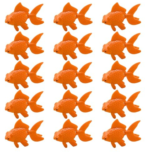 FUIPVGI 15 Stück Künstliche Bewegliche Fische - Schwimmende Deko Goldfisch Plastik für Aquarien - Aquarium Ornament (Orange)