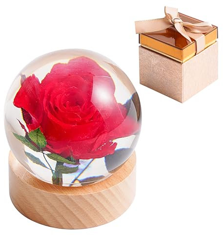 1st Heaven Rose Véritable en Résine, Boule à Souhaits Éternelle – Décoration Unique pour la Maison et Le Bureau, Idéale pour Anniversaire, Mariage et Saint-Valentin