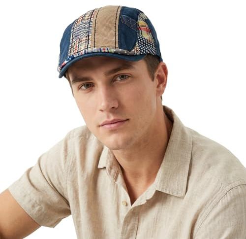 HIQIU Schiebermütze Herren Patchwork Newsboy Cap Vintage Schirmmütze Herren Flatcap Barett Gatsby Cabbie Hunter Hut