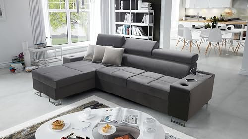 All4All Ecksofa mit Schlaffunktion Margo I Maxi 290x183 cm - Schlafsofa mit Bettkasten - Sofa in L-Form - für 3 Personen - Seite Links - Gewebe - Dunkelgrau - Modern 26
