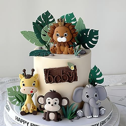 4Pcs Tiere Geburtstag Tortendeko, Tortendeko Tiere Wald, Dschungel Tortendekos Geburtstag, Kindergeburtstags-Kuchendekoration, Waldtier-Kuchendekoration