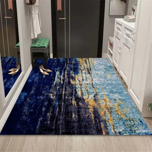AITROMNI Deko Teppich Auslegware Gelber und Blauer Schlafzimmerteppich, moderner Stil, pflegeleicht verschleißfest Antirutsch 140X300CM