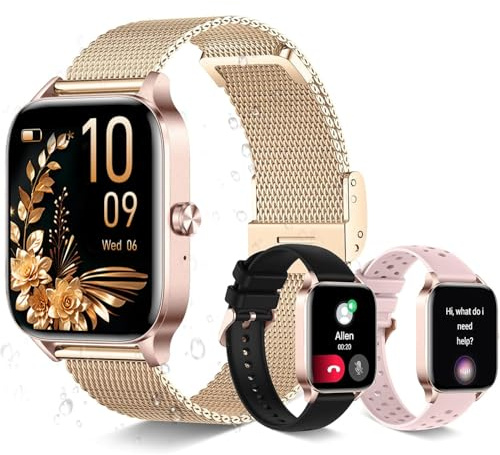 Smartwatch Donna, 1,85'' HD Fitnesswatch con Chiamate Bluetooth, Orologio Sportivo Impermeabile IP67 con 150+ Modalità Sportive SpO2 Pressione Sanguigna Sonno Monitor - Compatibile iOS Android((Oro)