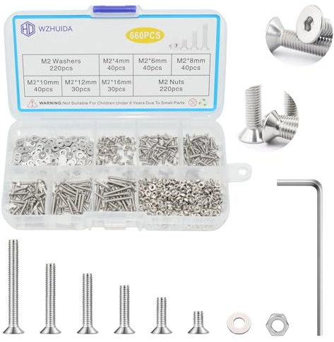 WZHUIDA 660 Stück M2 Schrauben Set, Edelstahl Senkkopfschrauben Metrisch Innensechskant Schrauben Muttern und Unterlegscheiben Sortiment Set, Gewindemaschinen Sechskantschrauben